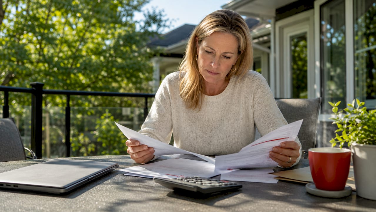 Woman reviewing mortgage renewal documents at home
